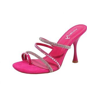 VIVIANLY Pink Rhinestone Women's Square toe Sandals Strappy Heels Size 9